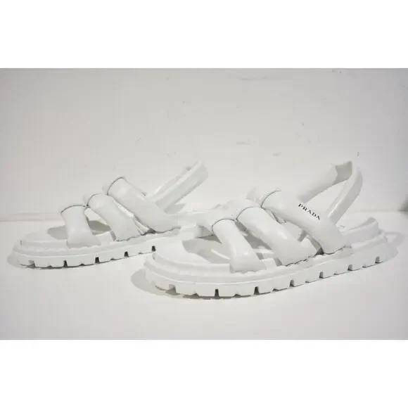 Prada Blow White Padded Leather Logo Strappy Slingback Sport Sandal Flat 40 - Picture 8 of 10